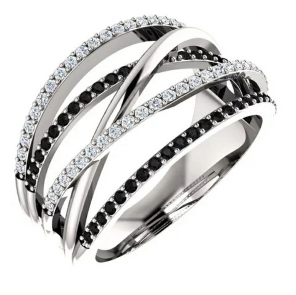 New Silver Black Lines Ring - Picture 5 of 5